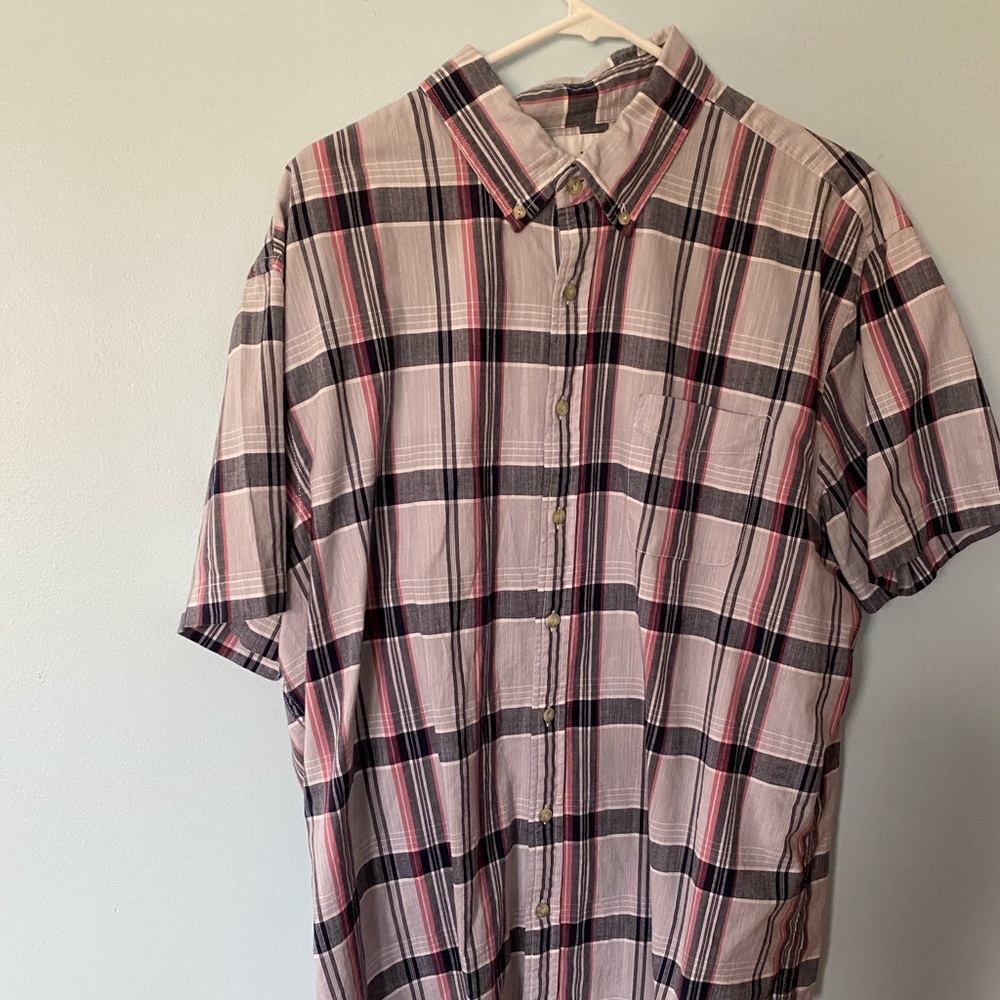 Sonoma plaid casual button down shirt gray red black white sz XL cotton blend